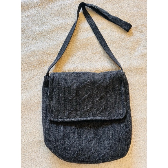 Vintage Y2K Charcoal Gray Cozy Wool Knit Purse Crossbody Bag with Front Flap - Picture 3 of 7